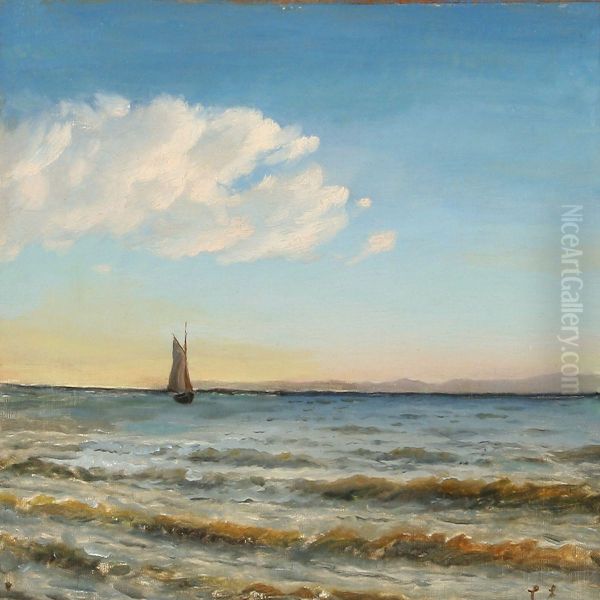 Seascape With A Sailing Boat Near The Coast Oil Painting by Christian Eckardt