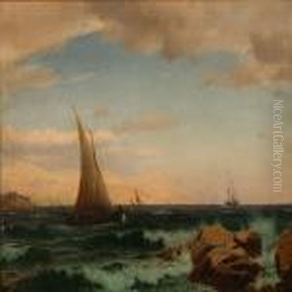 Coastal Scene With Sailing Ships Oil Painting by Christian Eckardt