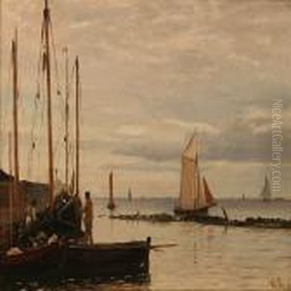 Coastal Scene From Kalkbraenderihavnen, Denmark Oil Painting by Christian Eckardt