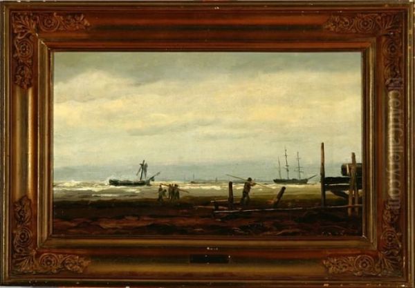 Sailing Ships Off The Coast Oil Painting by Christian Eckardt