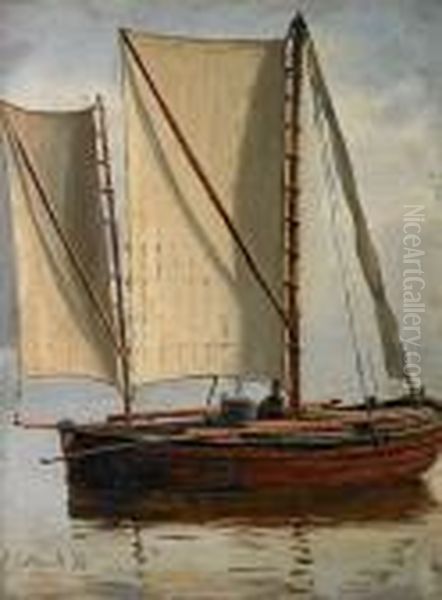 A Small Ship In Carm Seas Oil Painting by Christian Eckardt