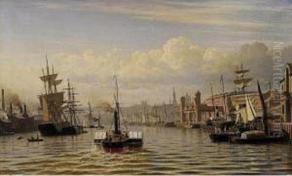 Shipping On The River Tyne, Newcastle Oil Painting by Christian Eckardt