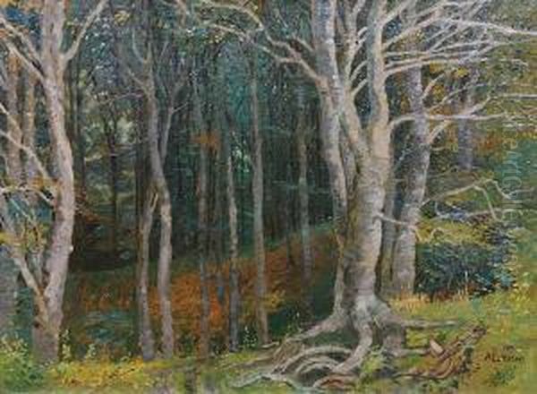 View Into A Forest Oil Painting by Alexander Eckener