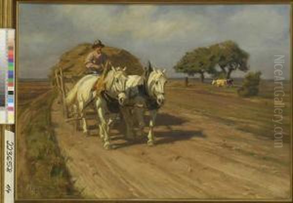 Bauer Mit Heuwagen. Oil Painting by Friedrich Eckenfelder