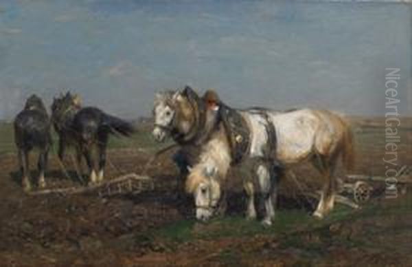 Ploughing Oil Painting by Friedrich Eckenfelder