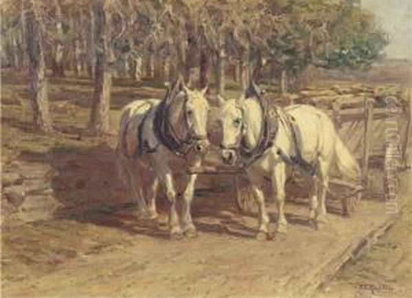 Workhorses At Rest Oil Painting by Friedrich Eckenfelder