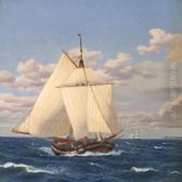 A Danish Yacht Passing The Cliffs Of Stevns Oil Painting by Christoffer Wilhelm Eckersberg