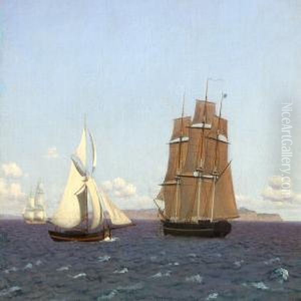 A Frigate And A Sloop Oil Painting by Christoffer Wilhelm Eckersberg