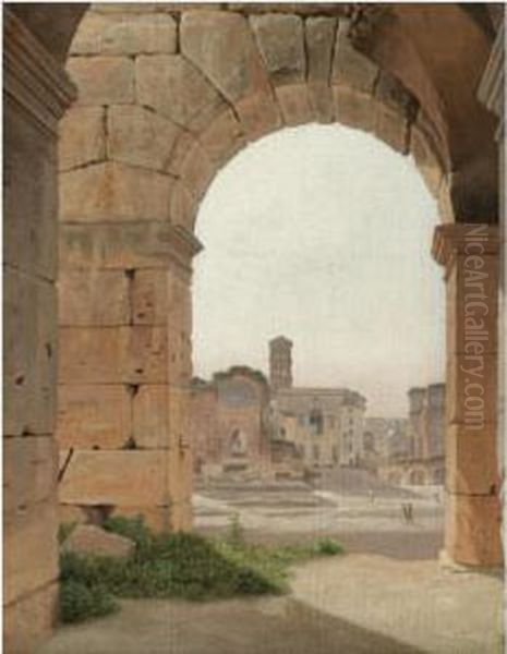 Forum Romanum Set Fra Colosseum (the Forum Romanum From Thecolosseum) Oil Painting by Christoffer Wilhelm Eckersberg