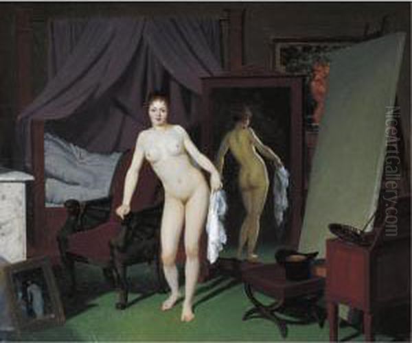 A Female Model Posing In A Studio Oil Painting by Christoffer Wilhelm Eckersberg