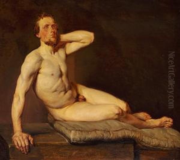 Academy Study Of A Seated Male Nude Oil Painting by Christoffer Wilhelm Eckersberg