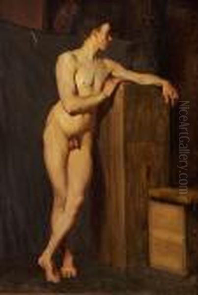 Academy Study Of A Standing Male Nude Oil Painting by Christoffer Wilhelm Eckersberg