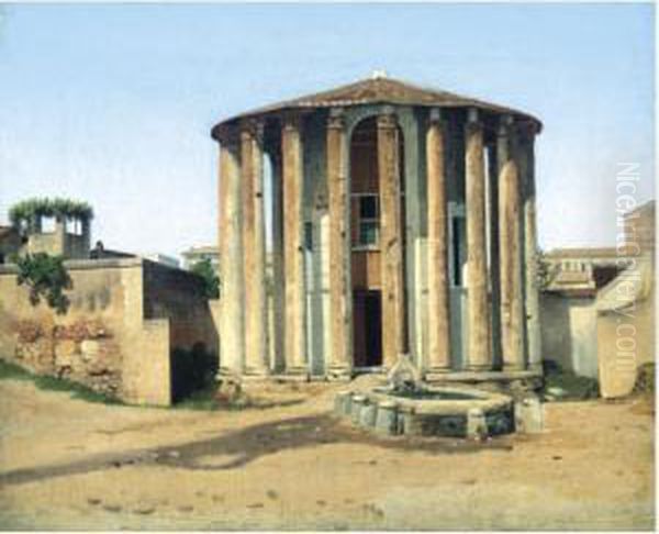 Vestatemplet I Rom (temple Of Vesta, Rome) Oil Painting by Christoffer Wilhelm Eckersberg