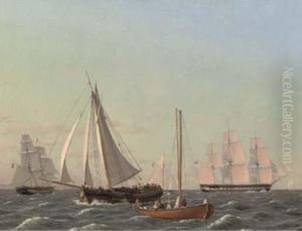 Ships Tacking To Windward Oil Painting by Christoffer Wilhelm Eckersberg