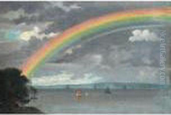 Regnbue Over Havet (rainbow Over The Straits) Oil Painting by Christoffer Wilhelm Eckersberg