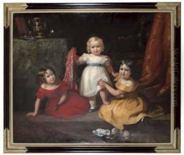 Group Portrait Of John Scott, 
Later 3rd Earl Of Eldon (1845-1926), And His Sisters Lady Selina Scott 
(d.1891) And Lady Gertrude Scott (d.1919) Oil Painting by Eden Upton Eddis