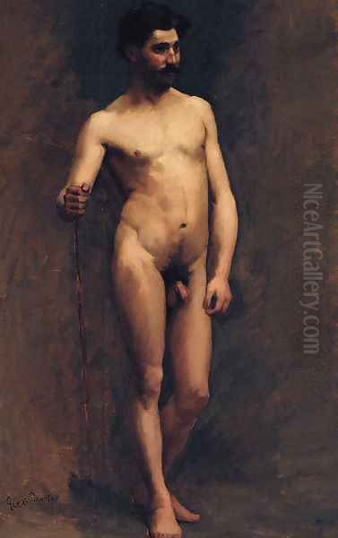 A Male Nude, Standing Oil Painting by Alexandre Cabanel