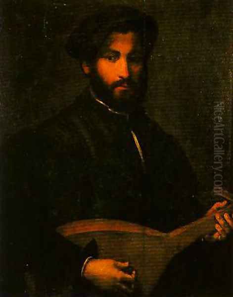 Portrait of a Gentleman with Mandolin Oil Painting by Giulio Campi