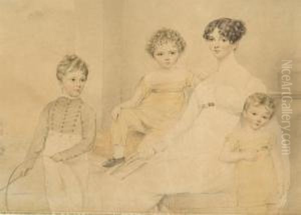 Margaret Carpenter And Her Children Oil Painting by Henry Edridge