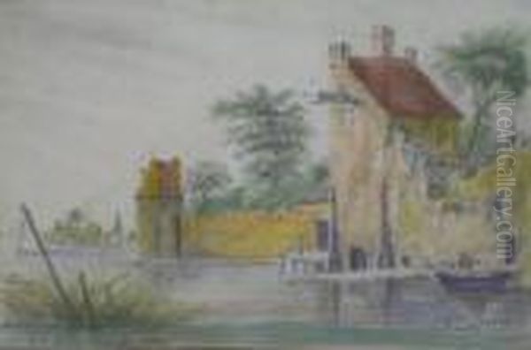 River View With Buildings Oil Painting by Henry Edridge