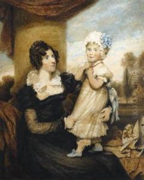 A Young Lady And Her Child On Aterrace Oil Painting by Henry Edridge