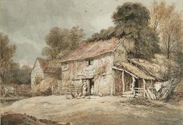 Cottage Scene With Chickens Oil Painting by Henry Edridge