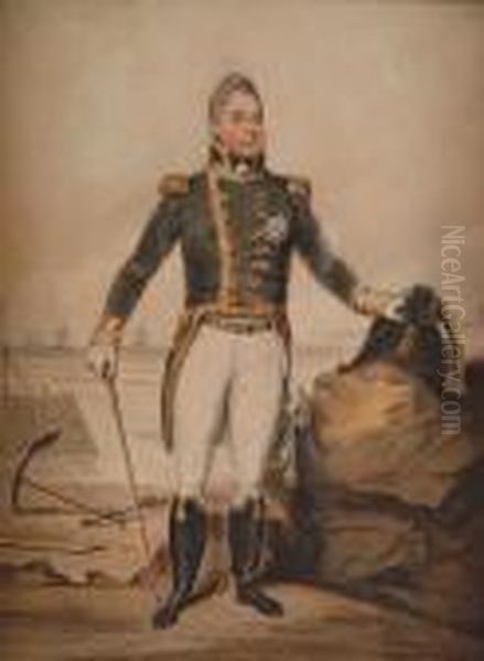 William Duke Of Clarence, Later 
William Iv, Standing Full Length In Naval Uniform On A Rocky Beach Oil Painting by Henry Edridge