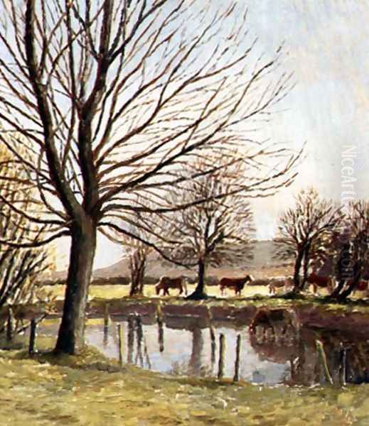 Cattle by a Pond Oil Painting by Dora Carrington