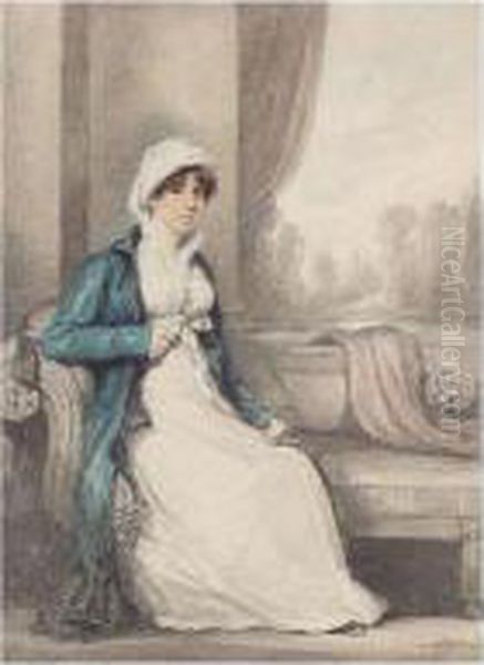 Portrait Of A Lady In Blue Oil Painting by Henry Edridge