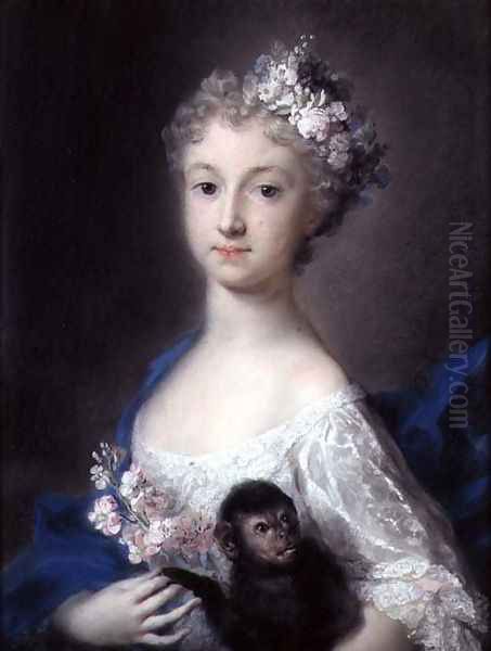 Girl holding a monkey Oil Painting by Rosalba Carriera