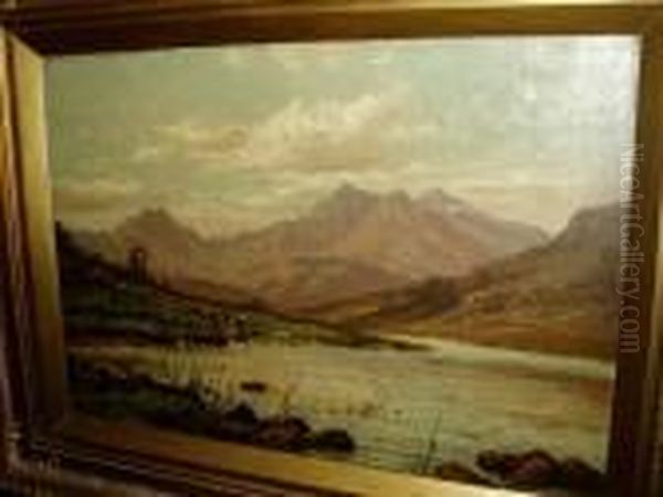 Snowdon From Capel Carig Lake, North Wales Oil Painting by Edward Edwards