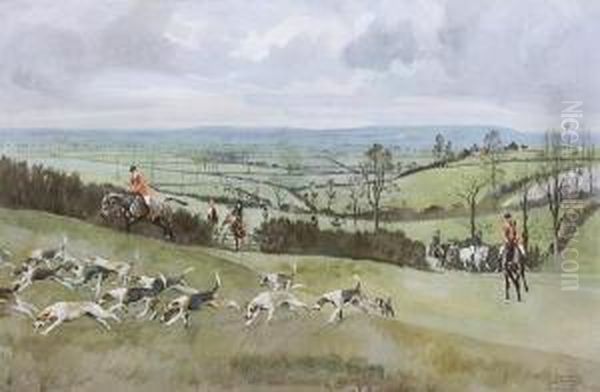 Whaddon Chase Hunt From Oving Oil Painting by Lionel Louis Edwards