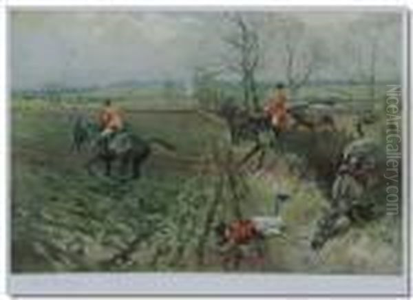 Edwards, Thebelvoir, Hunting Scene, Coloured Print, Pencil Signed Oil Painting by Lionel Louis Edwards