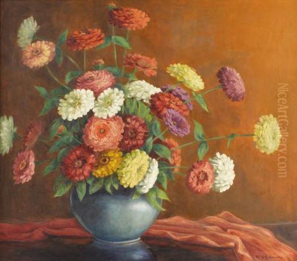 Untitled Still Life With Zinnias by Mary Edwards