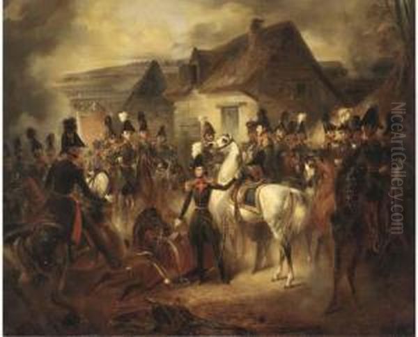 Soldiers Entering A Village Oil Painting by Jacobus Josephus Eeckhout