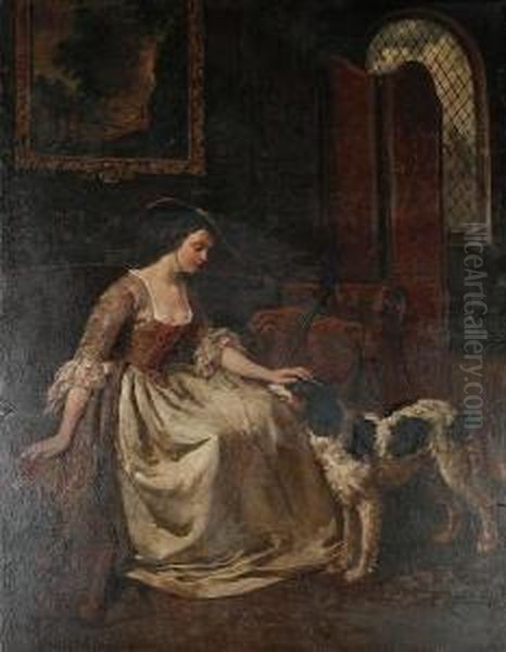 Portrait Of A Lady And Her Dog Oil Painting by Victor Eeckhout