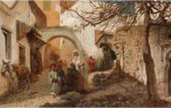 A Street In Tangier Oil Painting by Victor Eeckhout