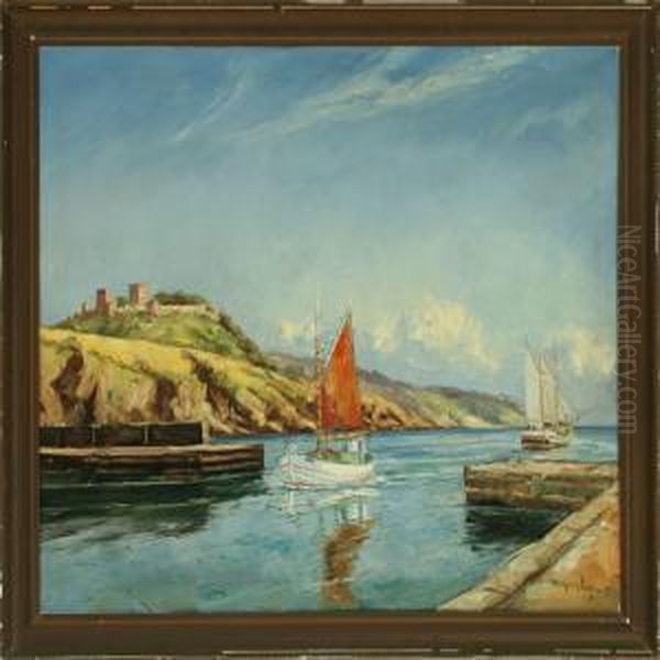 Habour Scenery From Bornholm Oil Painting by Mogens Ege