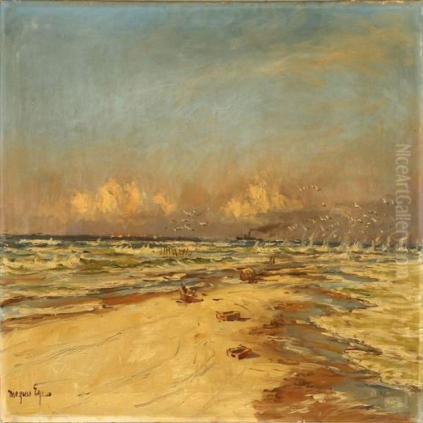 Summer Day At Skagen Beach, Denmark Oil Painting by Mogens Ege