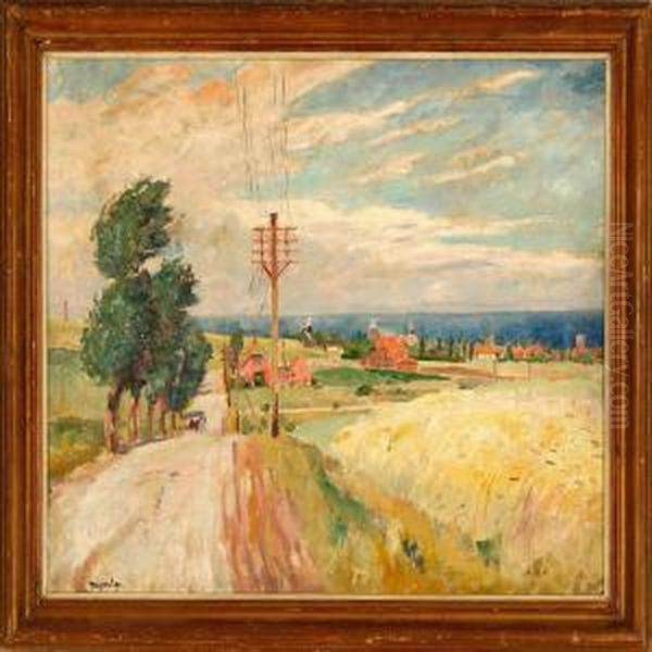 Overlooking A Summer Landscape On Bornholm Island Oil Painting by Mogens Ege