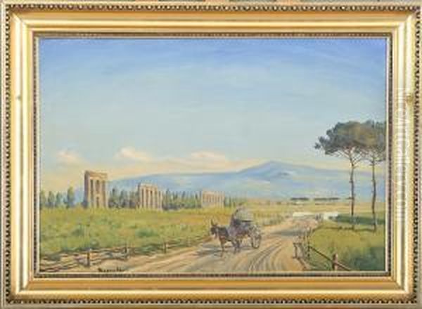 Scenery With Aqueduct And Road Oil Painting by Mogens Ege