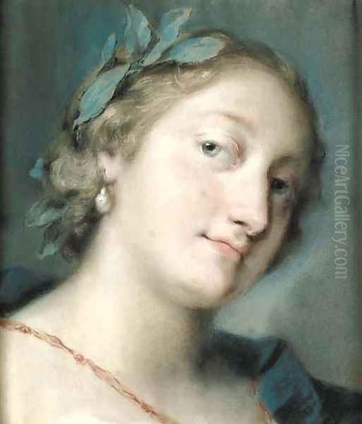 Portrait of a poetess crowned with a laurel wreath, bust-length Oil Painting by Rosalba Carriera