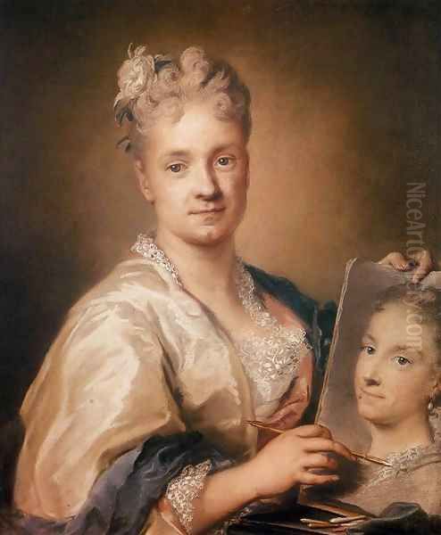 Self-Portrait Holding a Portrait of Her Sister Oil Painting by Rosalba Carriera