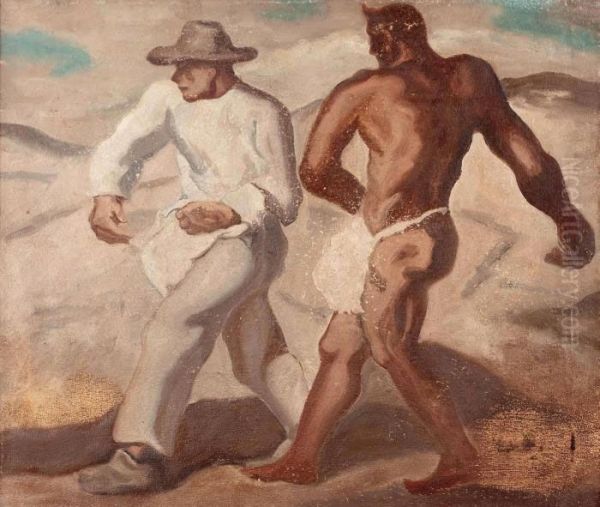 Samann Und Teufel Oil Painting by Albin Egger-Lienz