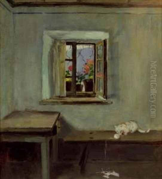 Bauernstube Mit Offenem Fenster Oil Painting by Albin Egger-Lienz