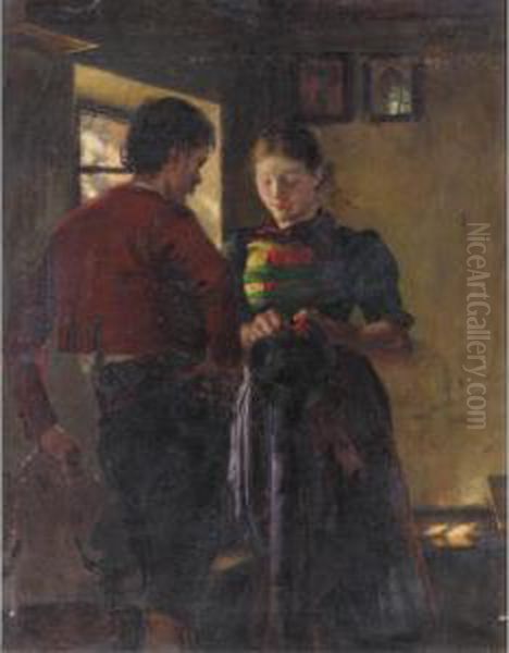 Der Antrag, Iii (the Proposal, Iii) Oil Painting by Albin Egger-Lienz