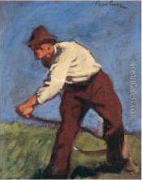 Bergmaher (mountain Mower) Oil Painting by Albin Egger-Lienz