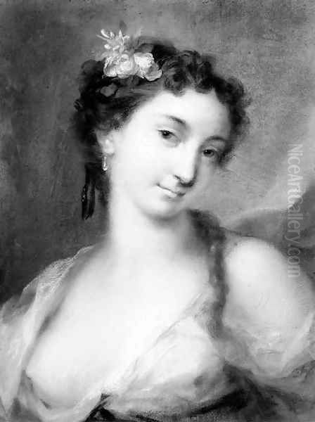 Portrait of a girl, bust-length, in a decolle dress Oil Painting by Rosalba Carriera