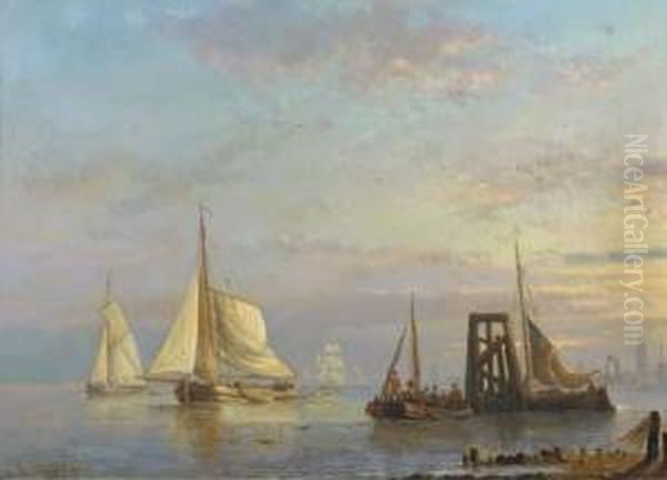 Shipping On A Calm Oil Painting by Egidius Linnig