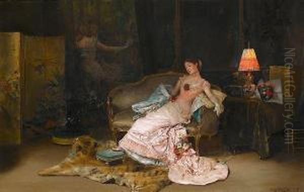 A Reverie During The Ball Oil Painting by Rogelio Egusquiza Y Barrena